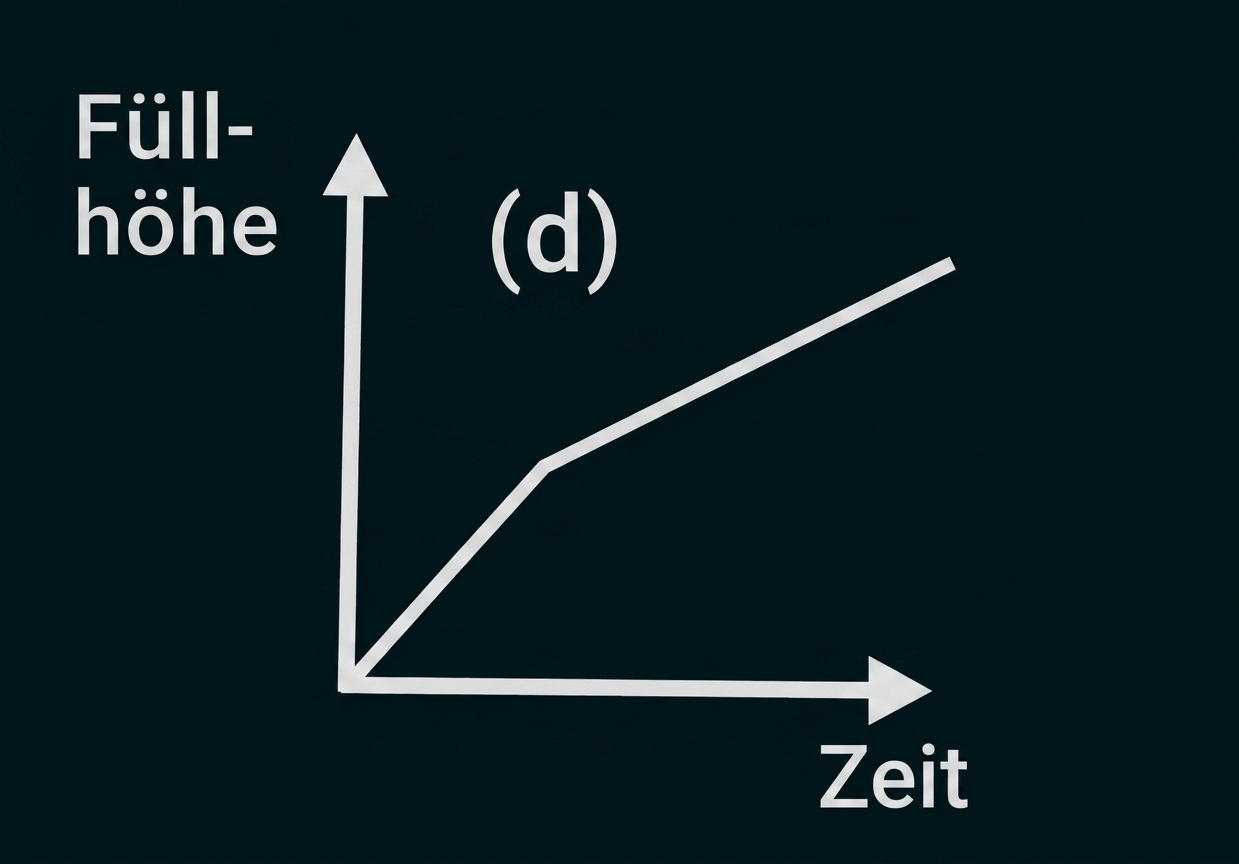 Diagramm mit Füllhöhe über Zeit, ansteigende Linie mit Knick